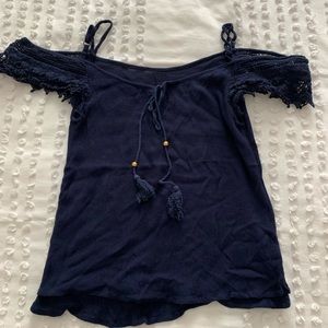 Navy Blue Cold Shoulder Top